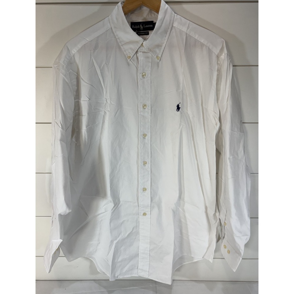 Vintage Ralph Lauren Classic Fit White Cotton Dress Shirt Men's Sz 16 1/2, 34/35